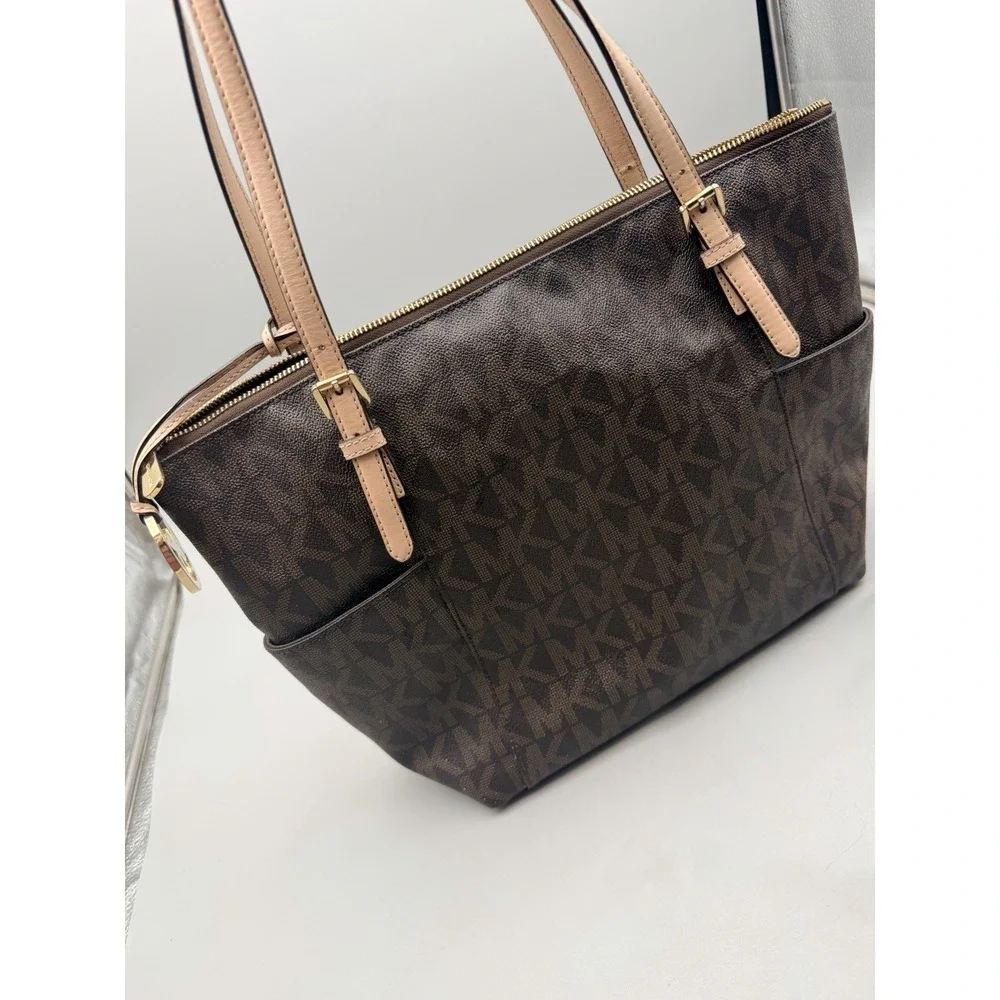 Michael Kors Jet J-1309 Brown Signature Large Tote Shoulder Bag Authenticated
